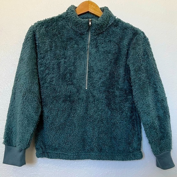 2/$30 Girls Sunset West fuzzy faux shearling teddy zip up jacket.  Teal color. - Picture 1 of 9